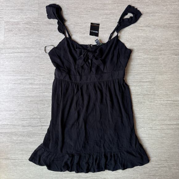 Forever 21+ Black Sleeveless Ruffle Hem Mini Dress Women’s Size 0X Bow Front NWT - Picture 1 of 7